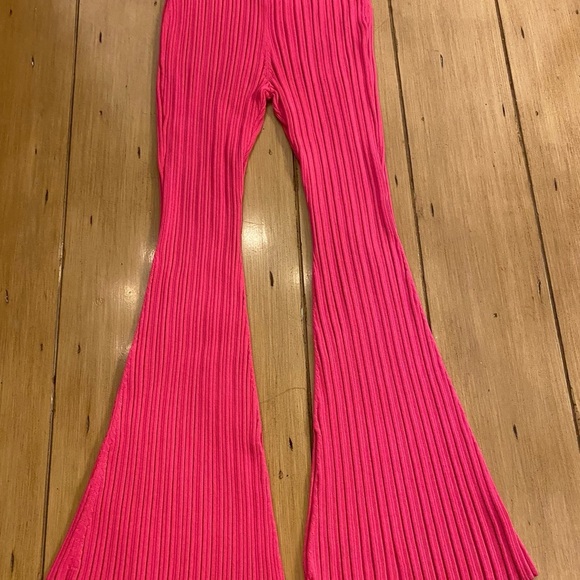 Adam lippes womens pink knit flare stretchy comfortable pants size small - Picture 2 of 15